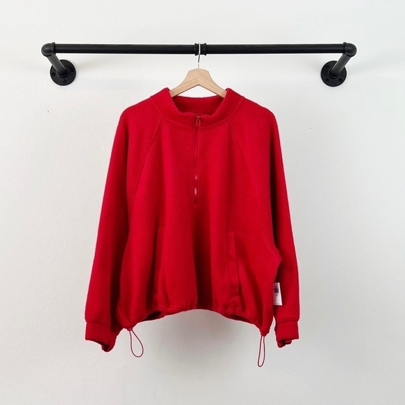 NWT Old Navy Oversized Sherpa Half Zip Sweatshirt in Red - Picture 5 of 9